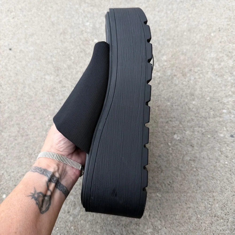 Steve Madden Overjoyed Black Platform Slide Wedge Sandals Sz 9 Chunky Lug Sole